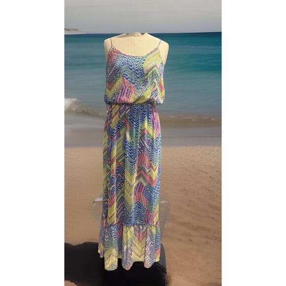 Emma & Michele Dresses & Skirts - Emma & Michele Women's Sleeveless Multi Colored Lined Maxi dress Size 6 Vacation